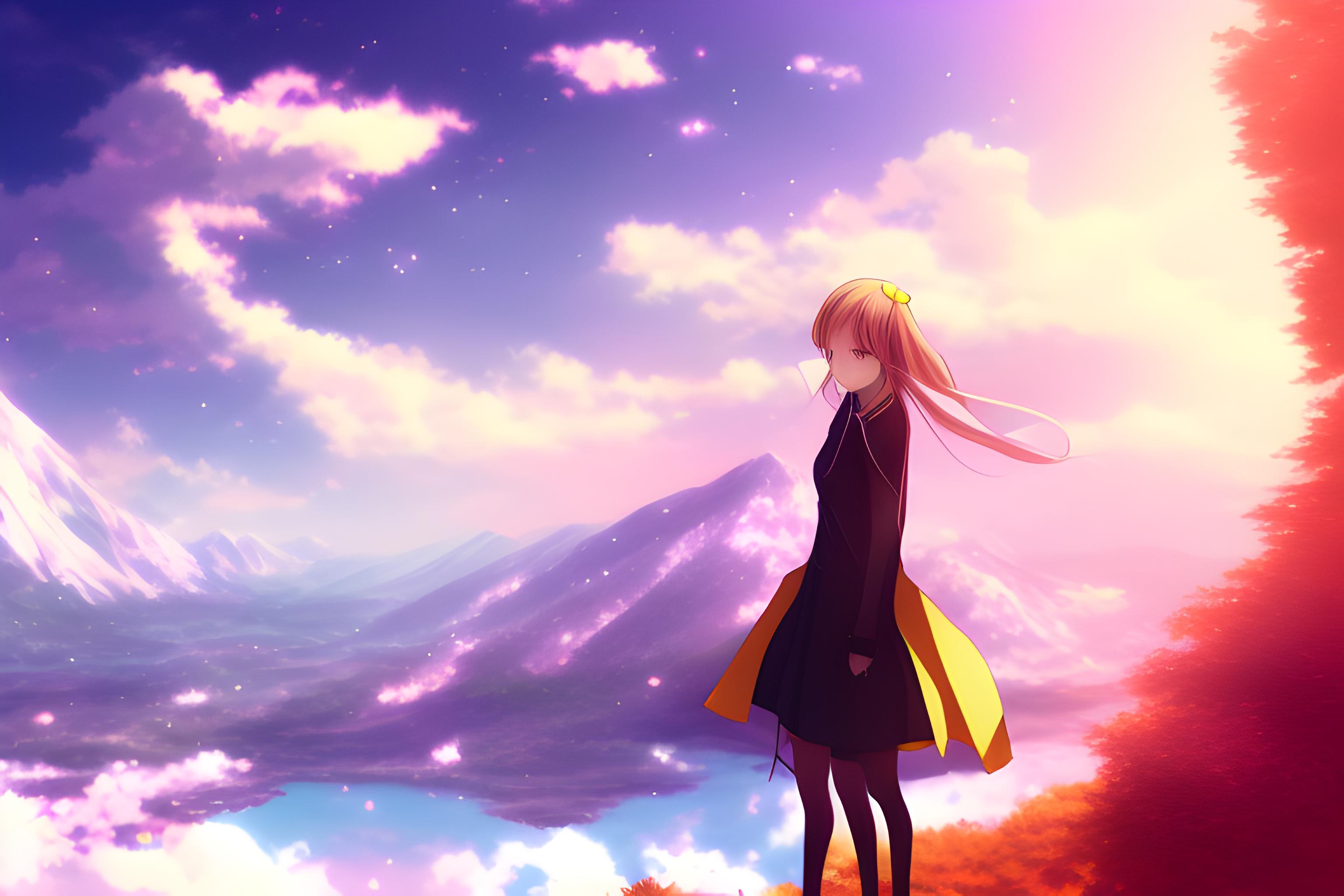 An anime wallpaper with a beautiful girl and landscape | Wallpapers.ai